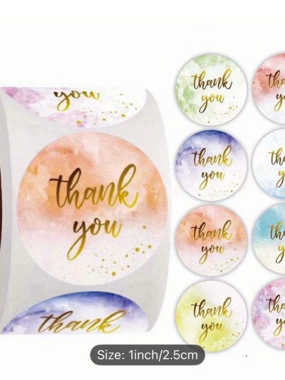 Watercolor 500 'Thank You' Round Stickers - 50 Thank You Cards